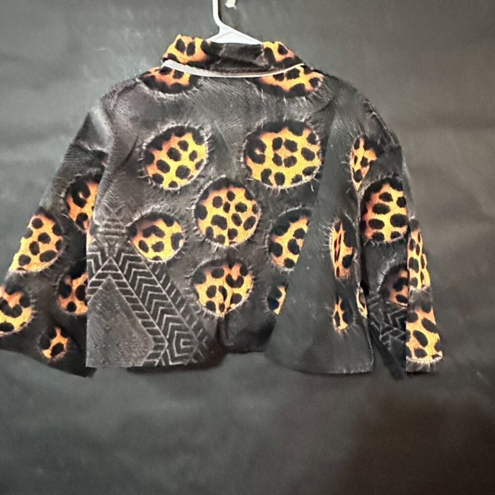 Leopard Print Crop Jacket Black Cotton Long Sleeve Streetwear Size xL Grunge - Picture 7 of 10